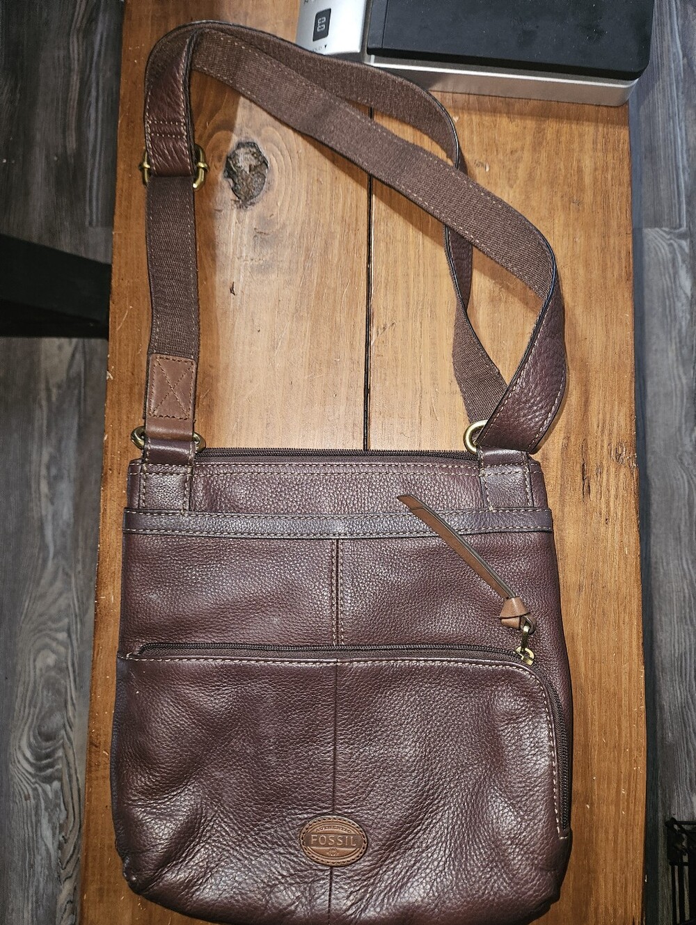 Fossil Brown Pebbled Leather Messenger Crossbody